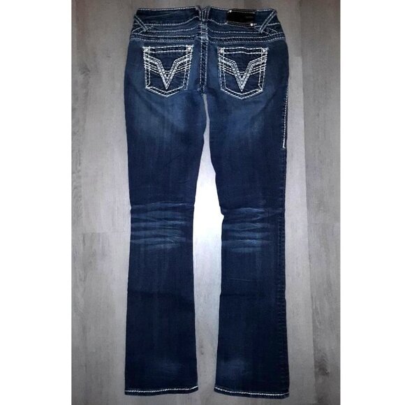 Vigoss Chelsea Slim Boot Cut Jeans 3/4 x Length 33 Rhinestone Bling Distressed - Picture 1 of 11
